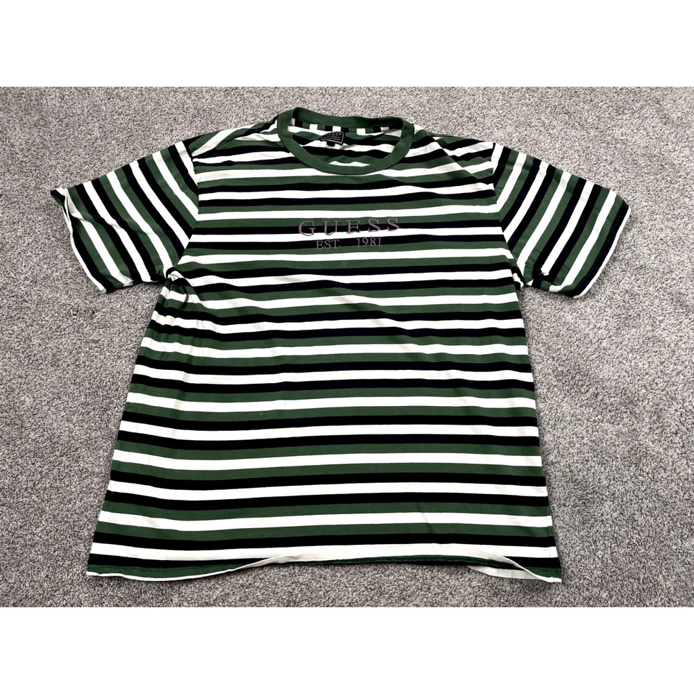Guess T Shirt Womens Large Green Striped Tee Vintage Classic 90s 00s Streetwear